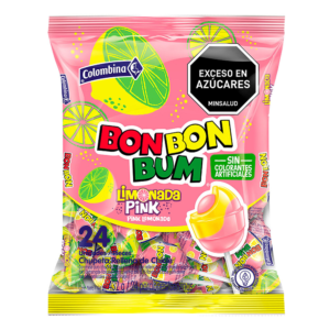 Chupeta Bom Bon Bum Sabor Limonada Pink x24uds